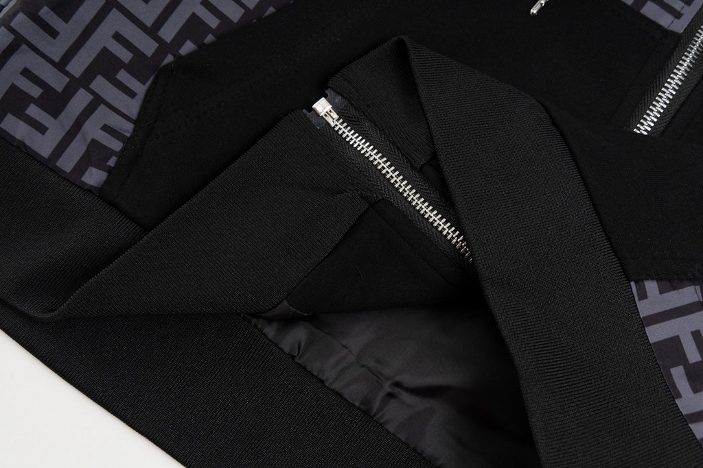 Long zip hoodie interior lining with front zipper and pocket opening detail
