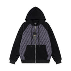 Fendi long zip hoodie with black hood and FF monogram patterned front