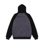 Long zip hoodie with black sleeves and FF monogram back panel under hood