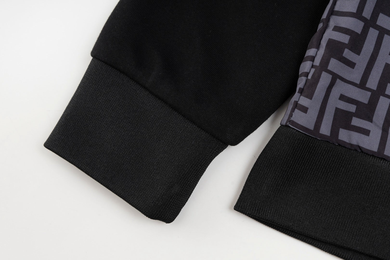 Black zip hoodie cuffs and hem with contrast FF monogram body