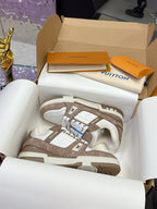 Ladies Louis Vuitton lace-up sneakers, white and brown monogram details