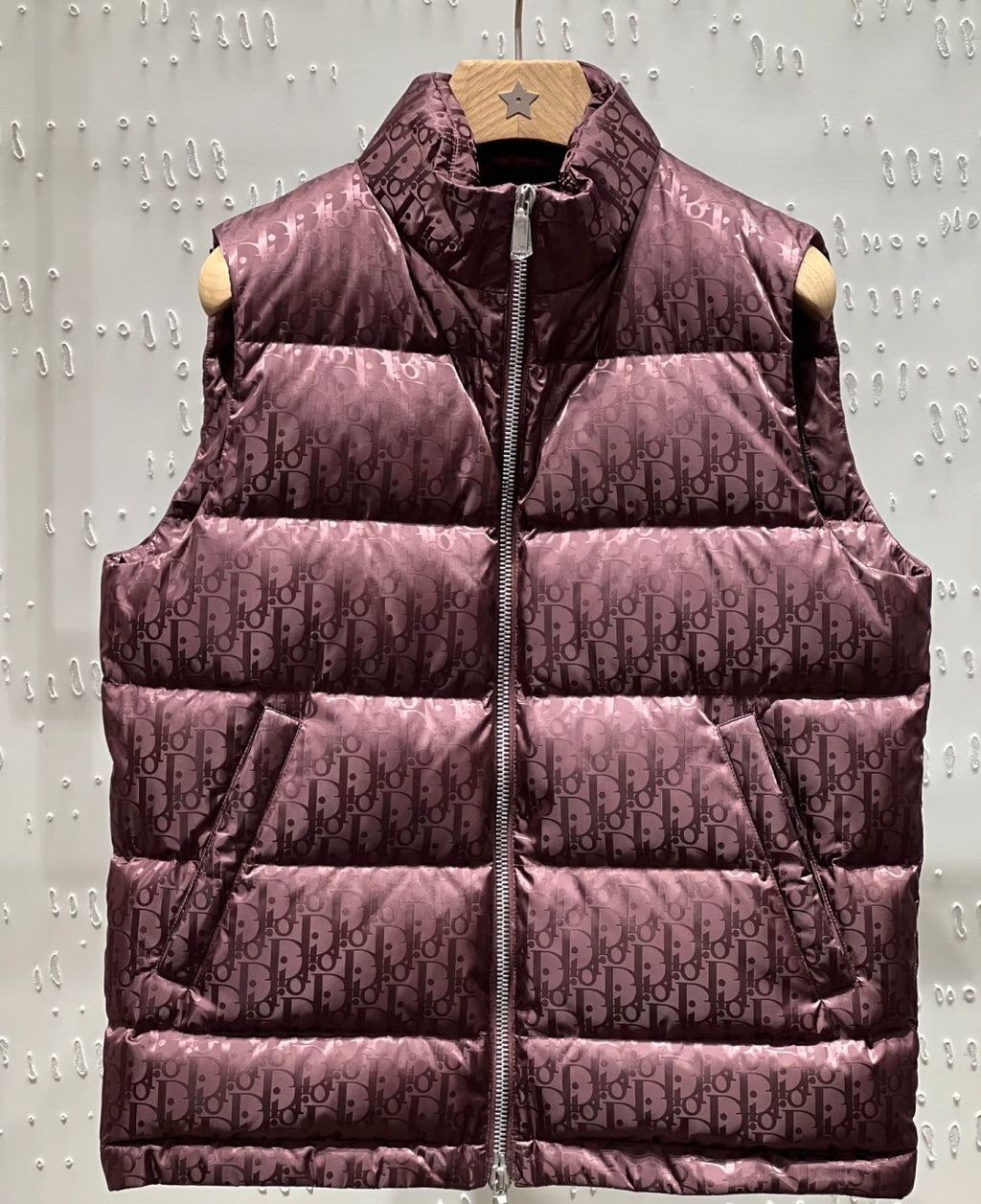 Dior monogram sleeveless puffer vest with full-zip front and stand collar