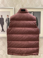 Dior monogram puffer vest back with quilted horizontal baffles and high hood