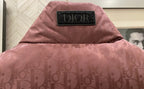 Dior monogram hood with DIOR logo patch on maroon padded puffer vest