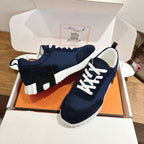 Hermes unisex sneakers, navy fabric with white lace-up and rugged white sole
