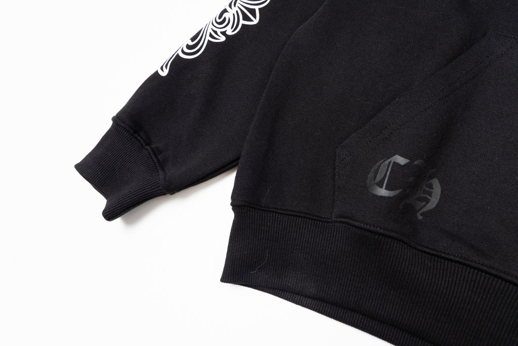 Black hoodie sleeve cuff and hem with ribbed knit finish