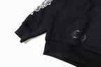 Black hoodie sleeve cuff and hem with ribbed knit finish