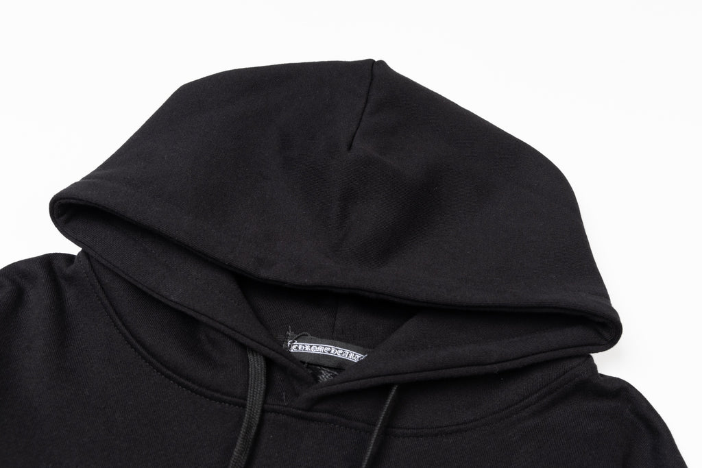 Black hoodie hood with stitched seam and front edge detail
