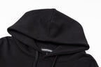 Black hoodie hood with stitched seam and front edge detail