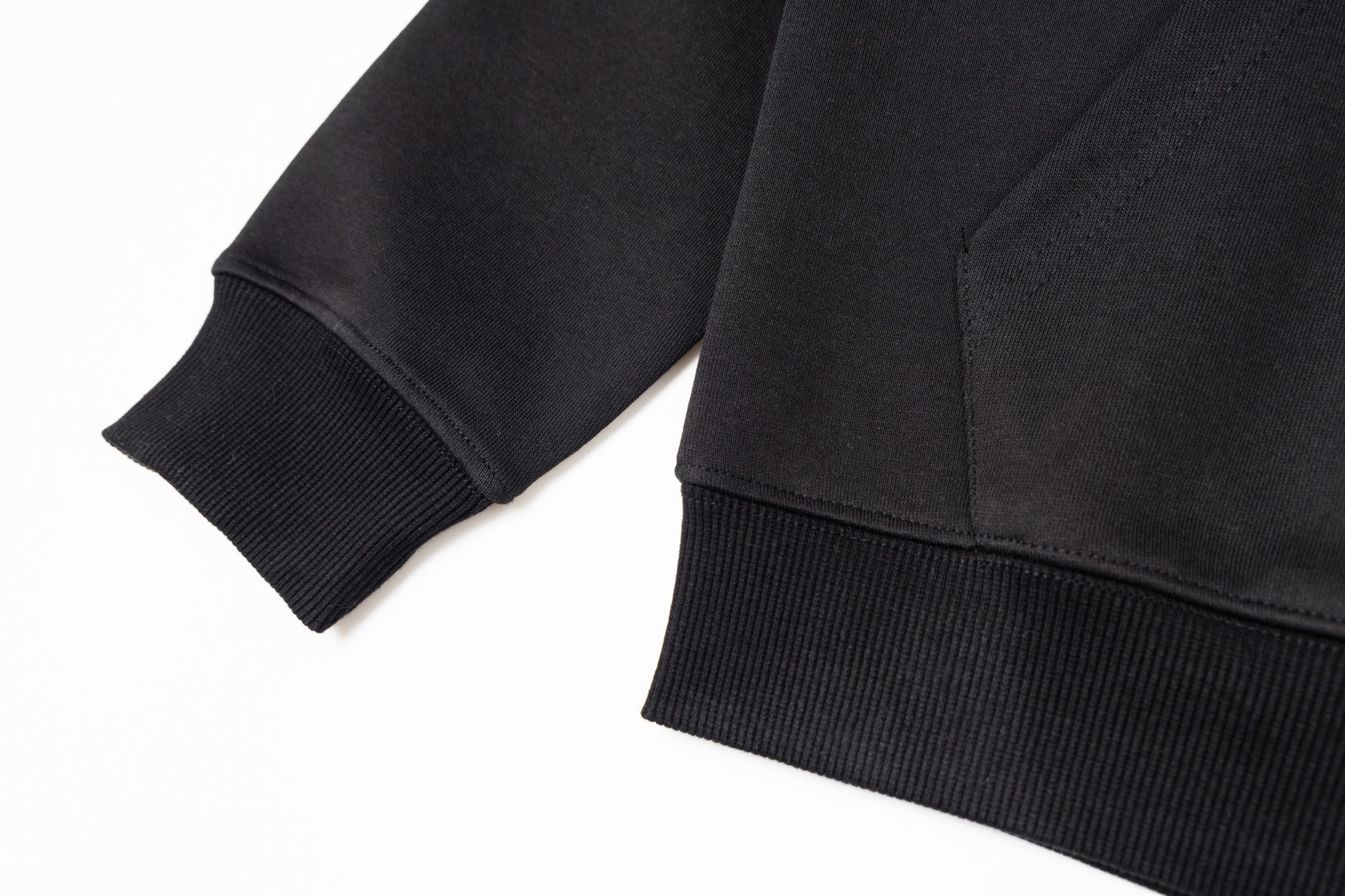 Black zip-up jacket sleeves with ribbed cuffs