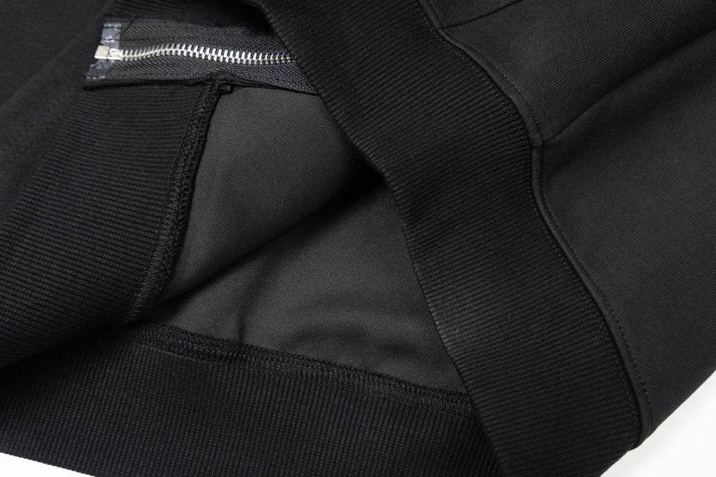 Black jacket neckline with inner lining and zipper opening
