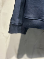 Long-sleeve dark denim top cuff and hem detail