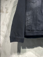 Dark denim hooded jacket sleeve with side seam and small pocket