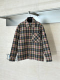 Burberry plaid long-sleeve button-up shirt with chest pocket, front view