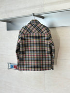 Burberry plaid long-sleeve shirt, back view with yoke and center seam