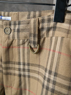 Burberry plaid pants waistband with button and drawstring cord