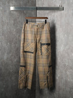 Burberry plaid cargo pants with elastic waistband and black-trim pockets