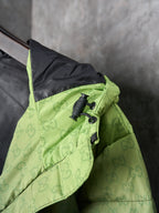 Gucci puffer jacket shoulder detail with snaps and drawstring, lime green