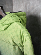 Gucci puffer jacket sleeve and shoulder with GG monogram, lime green