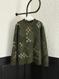Olive green Louis Vuitton monogram knit sweater with long sleeves and crew neck