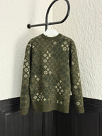 Olive green Louis Vuitton monogram knit sweater, long sleeves, crew neck (back)