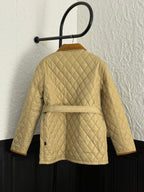 Burberry long quilted belted jacket, light tan with diamond stitching