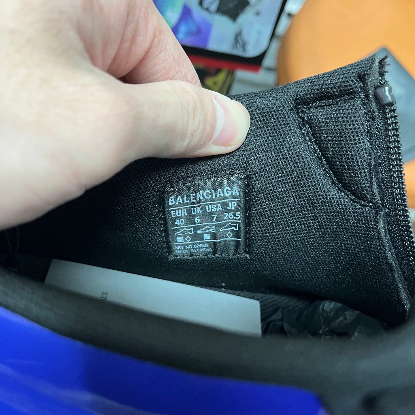 Balenciaga unisex sneaker, black knit upper with side zipper and size label