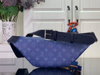 Blue monogram waist bag with wide belt strap and silver buckle