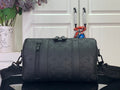 Men's Louis Vuitton monogram duffel bag with top handles and shoulder strap