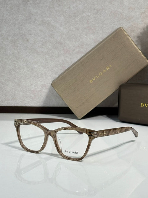 Bvlgari eyeglasses with tortoiseshell rectangular frames and clear lenses