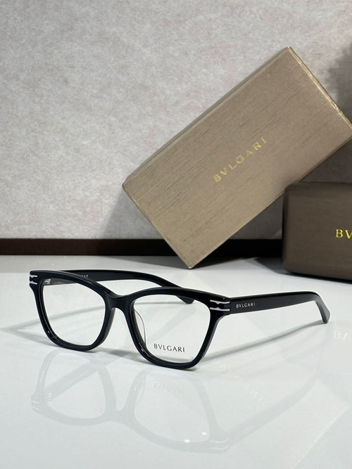 Bvlgari eyeglasses with black rectangular frames and clear lenses