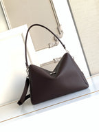 Fendi hobo bag in dark brown pebbled leather, top zipper and short handle
