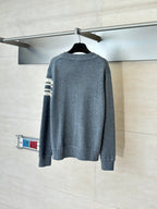 Grey crewneck sweater with striped Moncler sleeve logo patch