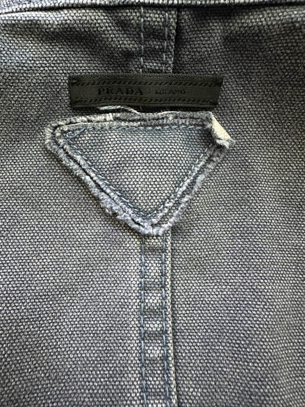 Prada fabric label inside jacket collar with size tag and stitching
