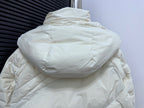 Moncler long white puffer jacket with quilted hooded back panel