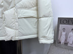 Moncler long white quilted puffer jacket with snap pocket flap and elastic cuffs