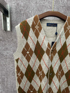 Louis Vuitton argyle sleeveless sweater vest, V-neck with brown-red diamonds