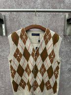 Louis Vuitton argyle sleeveless sweater vest, brown and red diamond pattern