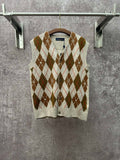 Louis Vuitton argyle sleeveless sweater vest, beige with brown and red diamonds