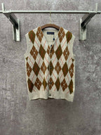 Louis Vuitton argyle sleeveless sweater vest, beige with brown and red diamonds