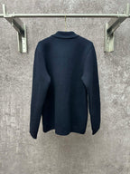 Dark blue long-sleeve zip jacket back view with stand collar
