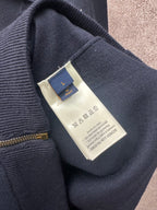 Dark blue long-sleeve zip jacket neckline label (Louis Vuitton) and zipper close-up
