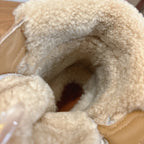 Hermes unisex suede sneaker lining with plush tan shearling and shoe opening