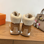 Hermes unisex suede sneakers, tan shearling-lined collars and cushioned heel, rear view
