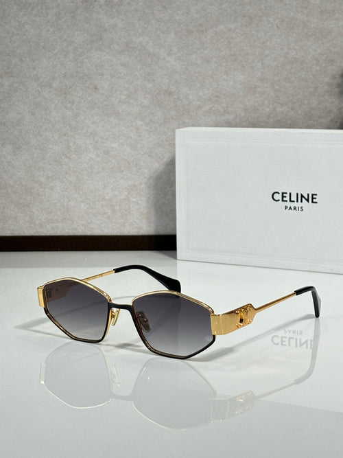Gold-and-black sunglasses with dark lenses, front view