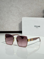 Celine sunglasses with gold-tone frame and burgundy gradient lenses, square cat-eye