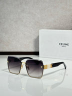 Celine sunglasses with gold-tone frame and dark lenses, rectangular square cat-eye