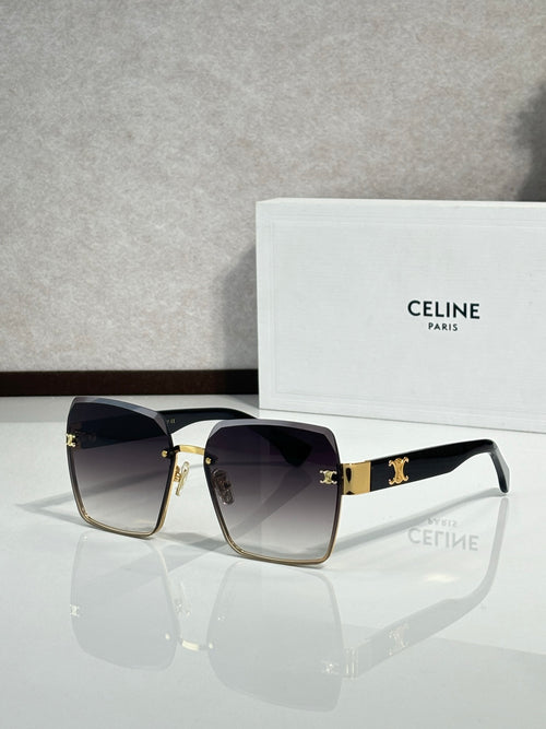 Celine sunglasses with gold-tone frame and dark gradient lenses, square cat-eye style