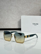 Celine sunglasses with gold-tone frame and amber gradient lenses, square cat-eye