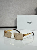 Celine sunglasses with amber rectangular lenses, gold frame, and gold-tone metalwork